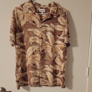 Elle Men’s Short-Sleeve Tropical Button-Down Shirt - Brown & Cream